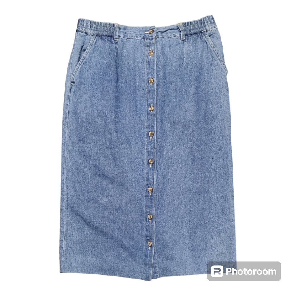 Vintage Denim Maxi Skirt with pockets 31" long sz 12 cotton India